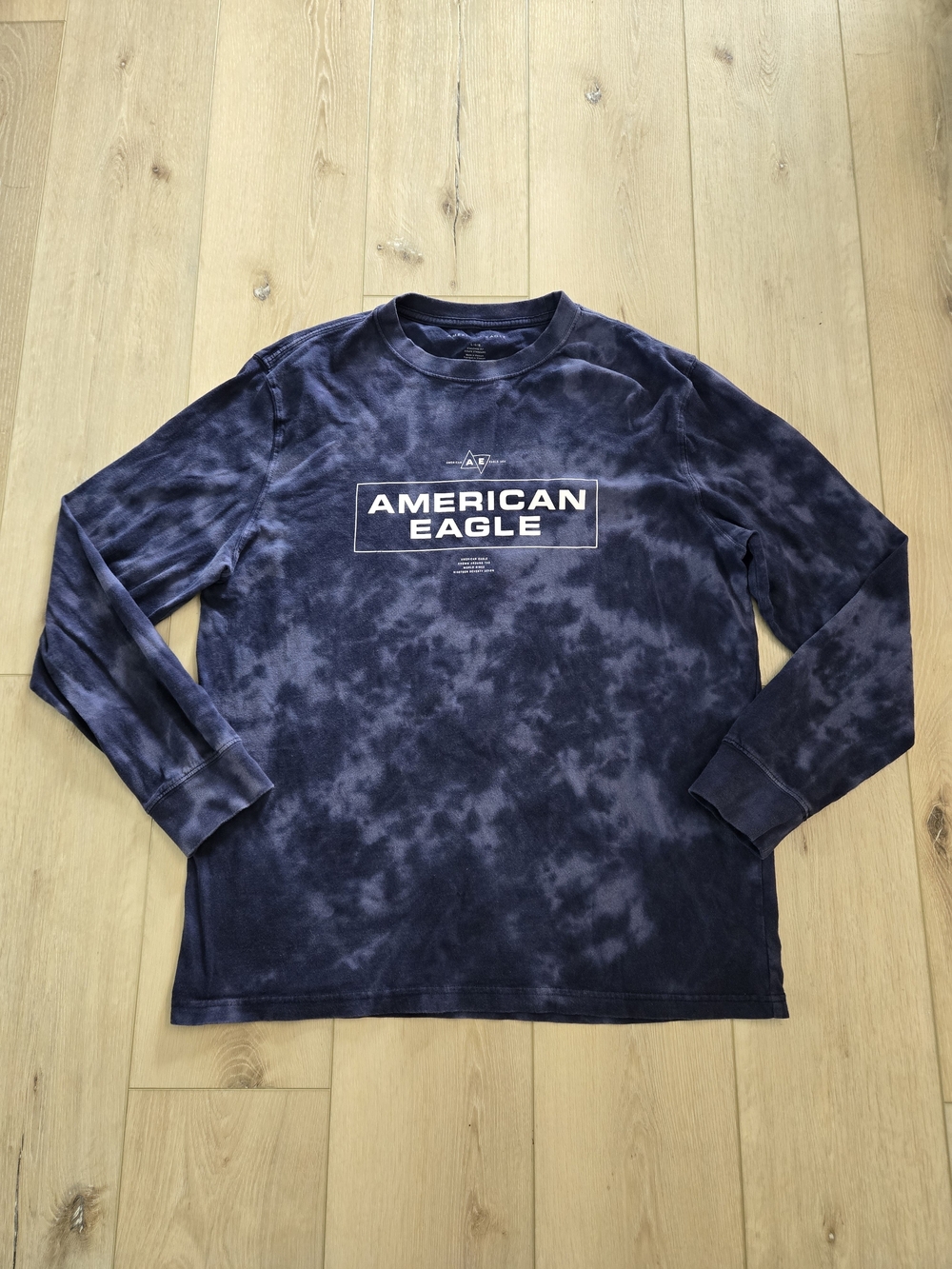 American Eagle Outfitters Navy Tie-Dye Long Sleeve Logo Shirt
